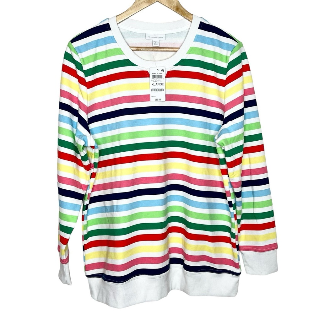 Charter Club Rainbow Striped Sweatshirt Womens Size XL pullover Crewneck